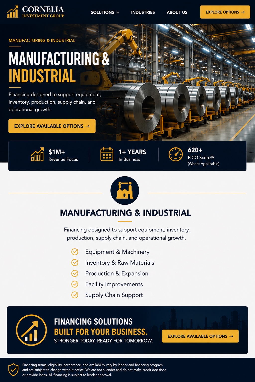 Cornelia Investment Group manufacturing page