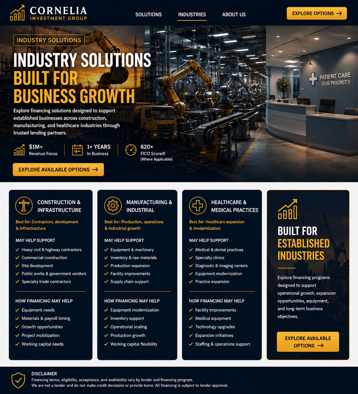 Cornelia Investment Group industries page